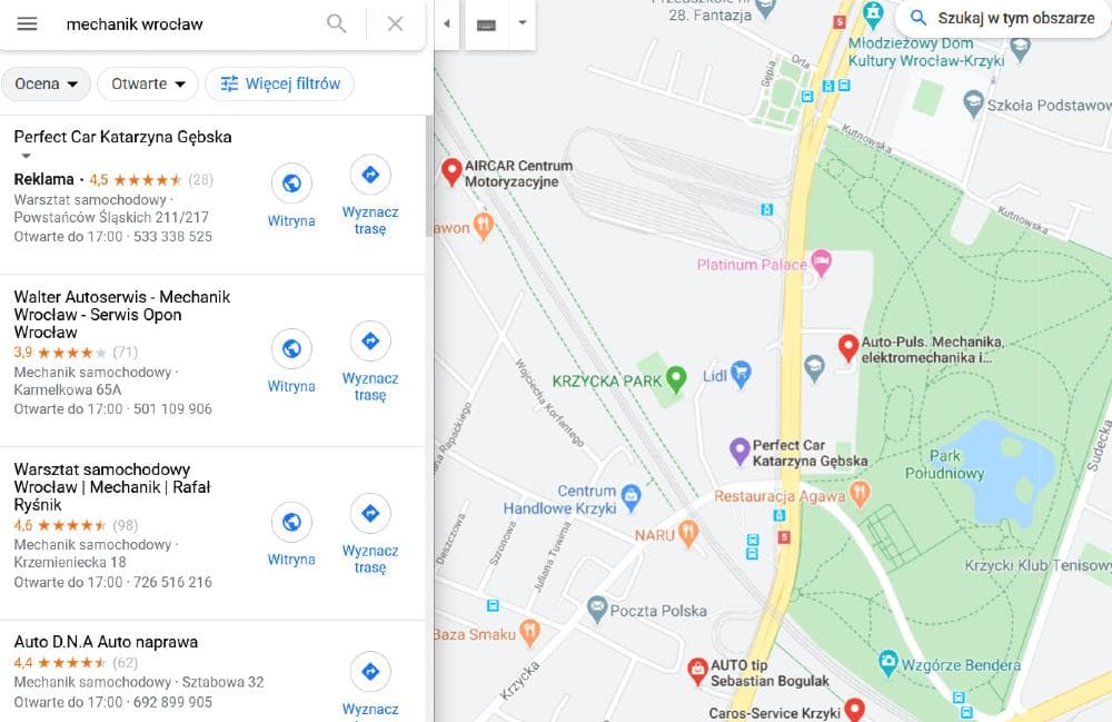 Wysokie pozycje w Google Maps