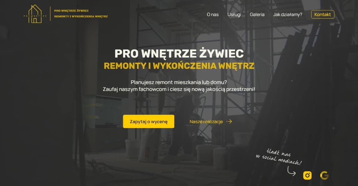 Strona internetowa firmy remontowej PRO Wnętrze - Layout