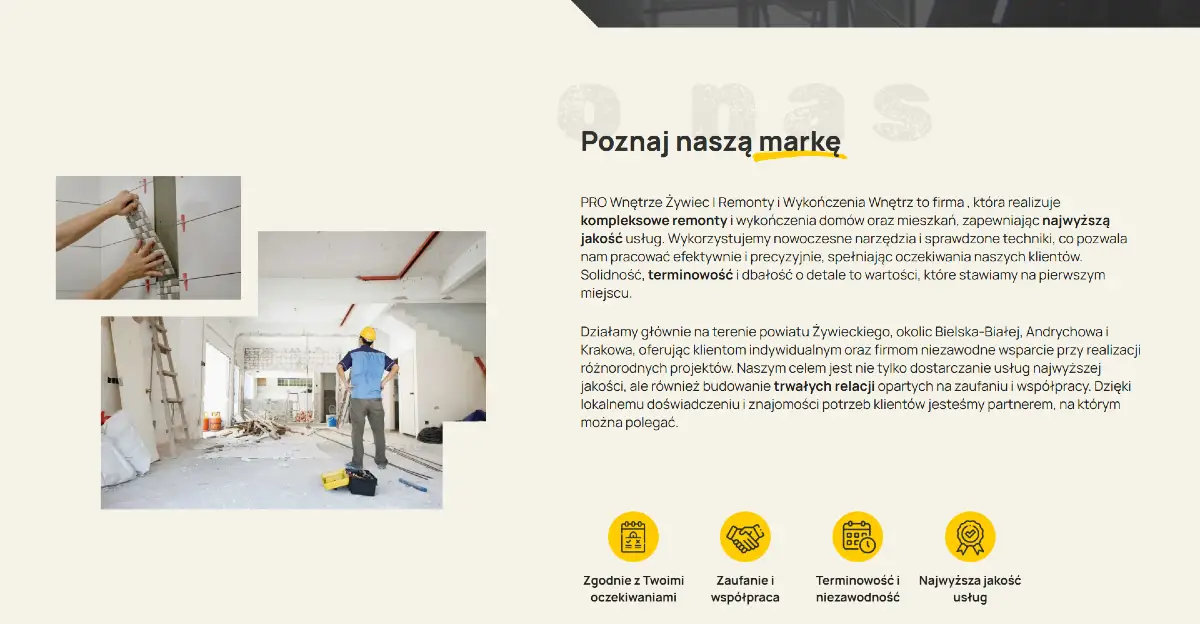 Strona internetowa firmy remontowej PRO Wnętrze - Layout