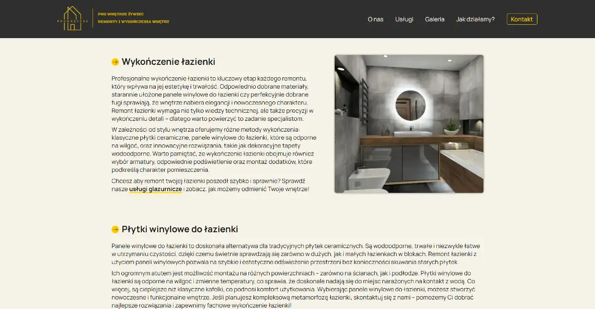 Strona internetowa firmy remontowej PRO Wnętrze - Layout