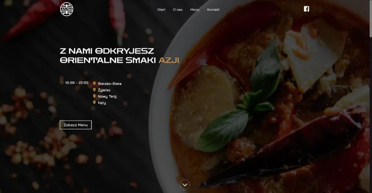 Strona internetowa restauracji ADONA — układ i widoki
